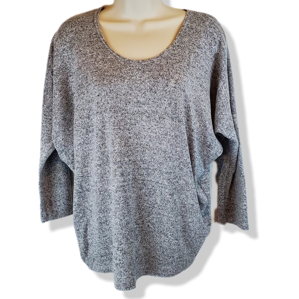 Gyft Womens Gray Soft Knit Winter Top Size S Round Neck Oversized 3/4 Sleeve